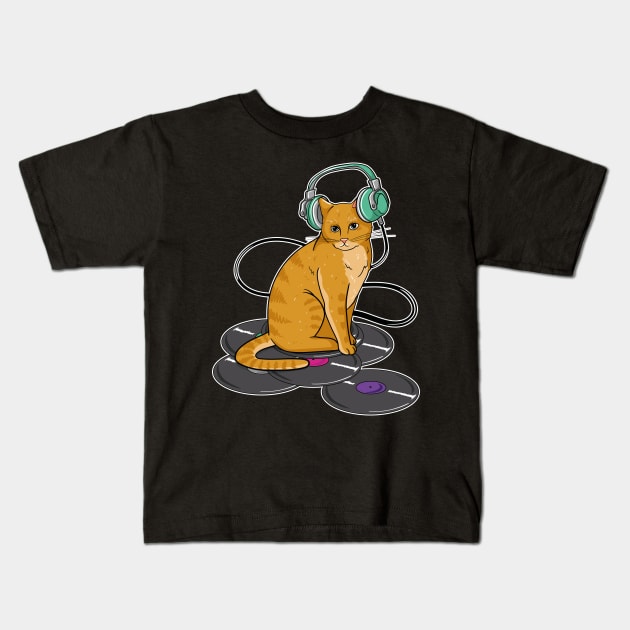 Audiophile Cat Kids T-Shirt by LetsBeginDesigns